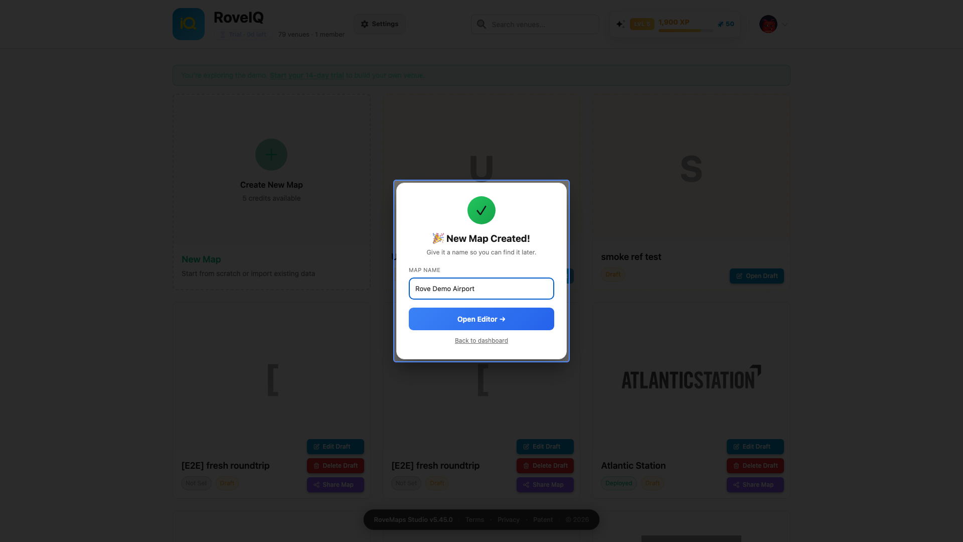 Create New Map prepares your draft — give it a name you can find later.