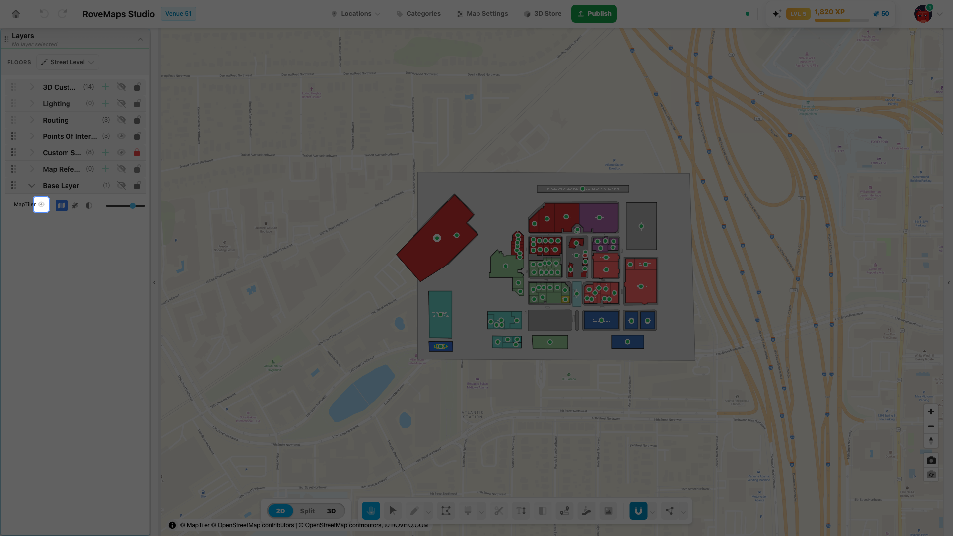 Click the eye on the MapTiler row to hide or show the base map. The style buttons appear only while it is visible.