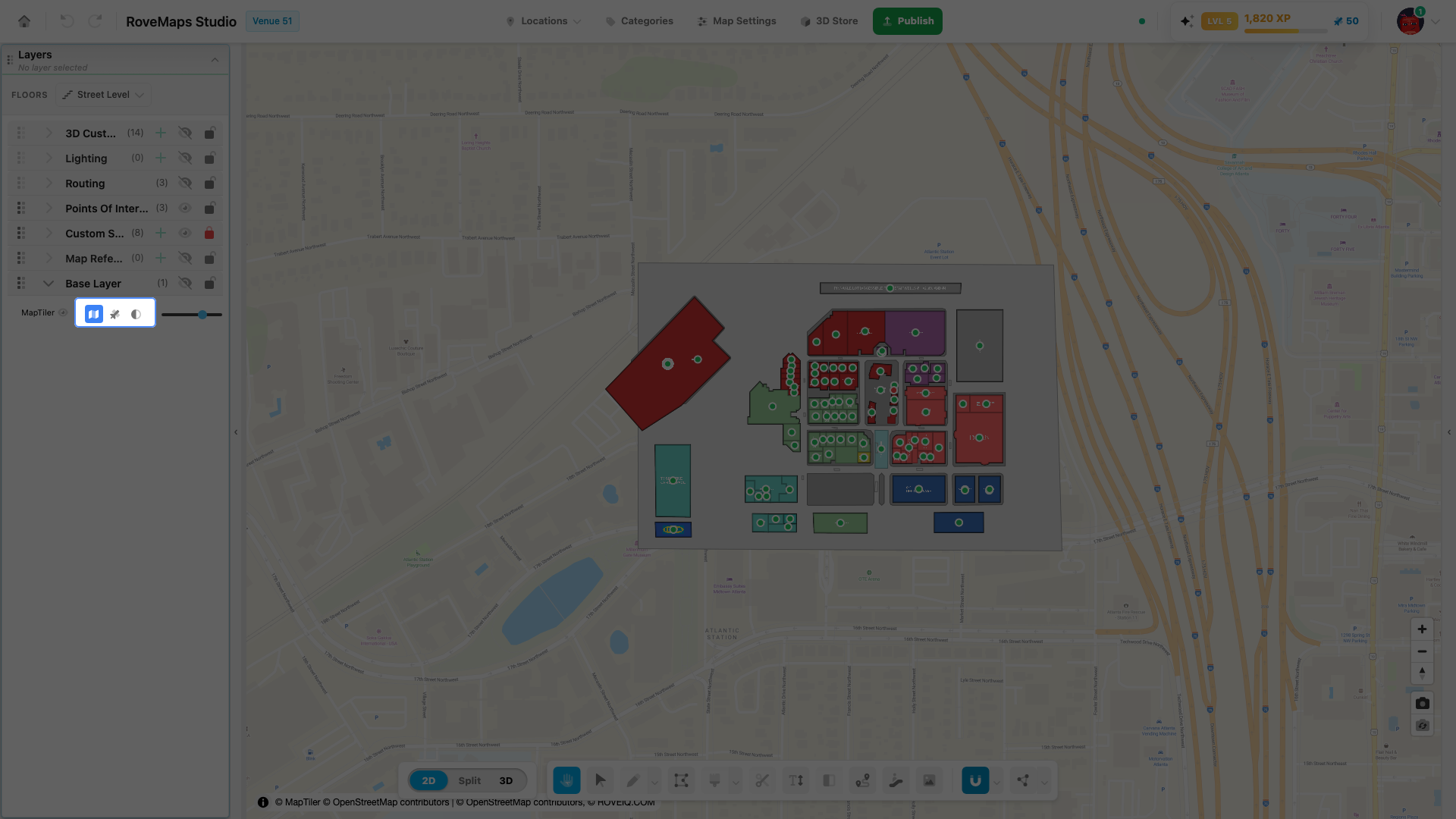 The MapTiler row offers three styles: Default, Satellite, and Monochrome.
