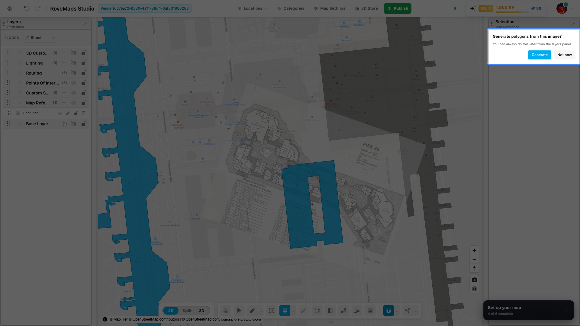Click Place to save the aligned raster reference. Studio immediately offers to generate editable polygons from it.