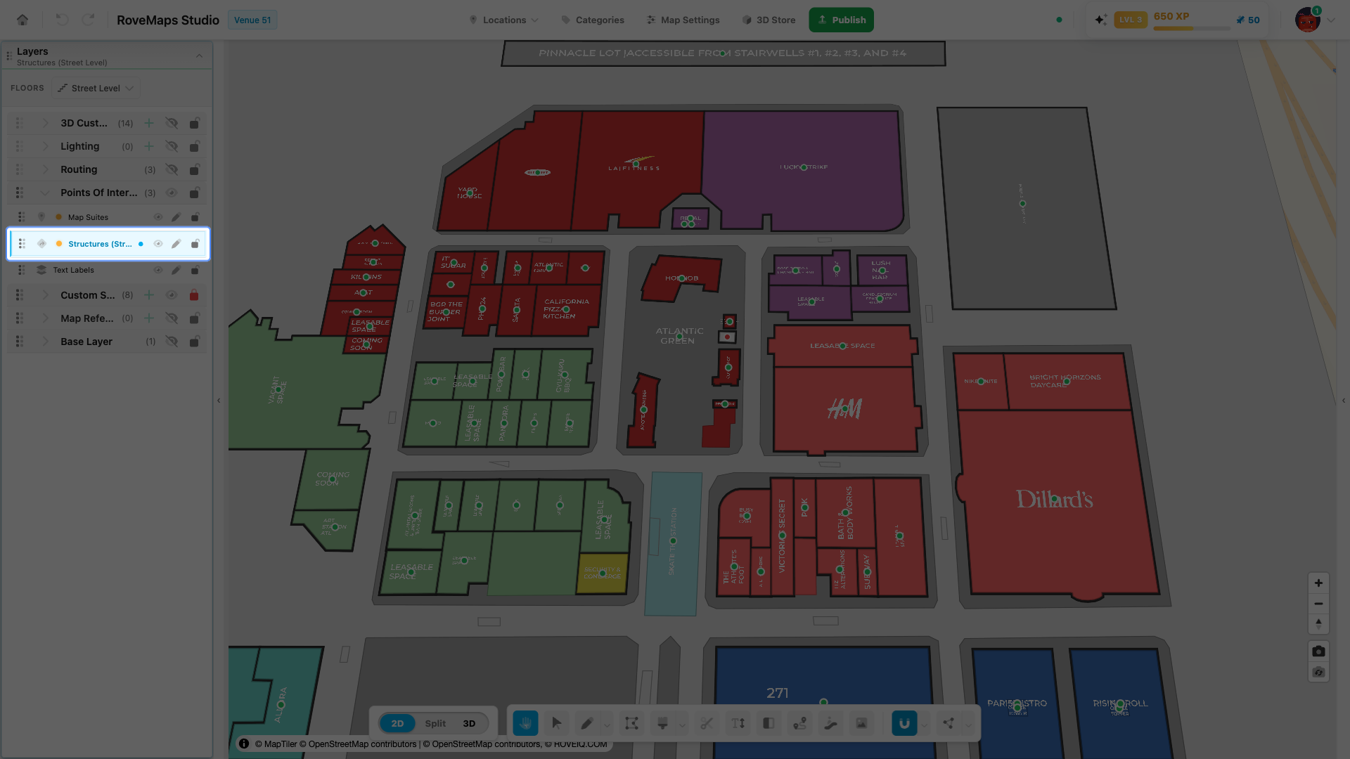 Select the floor's Structures layer in the Layers panel.