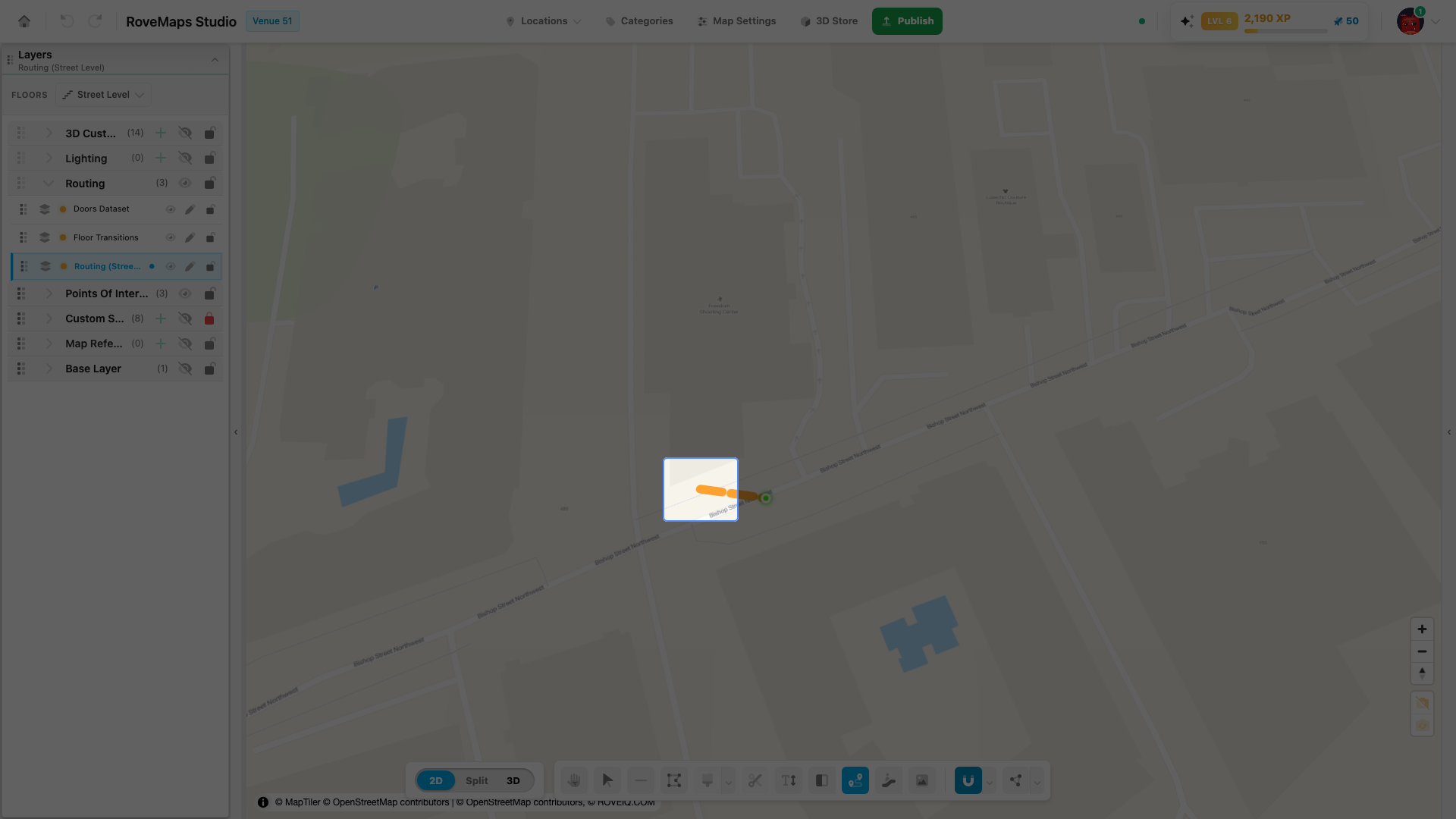 Right-click the map to start a line — the preview follows your cursor.
