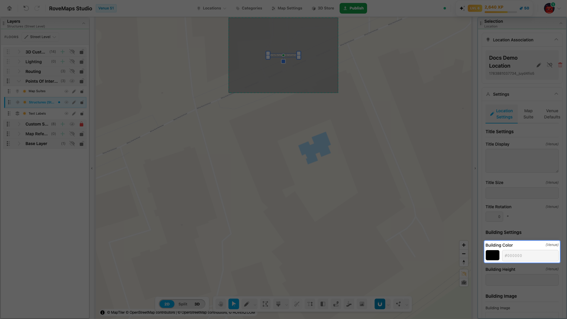 Building Color on Location Settings colors every structure this location is linked to; Map Suite scopes it to one.