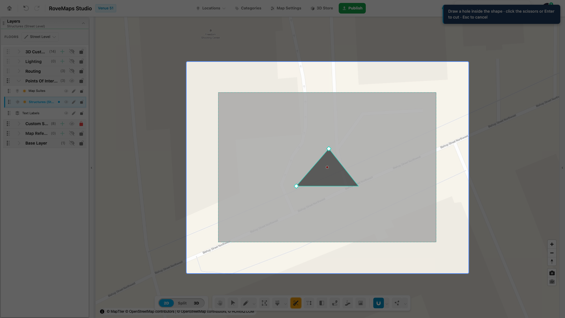 Click to place each corner of the hole inside the polygon.