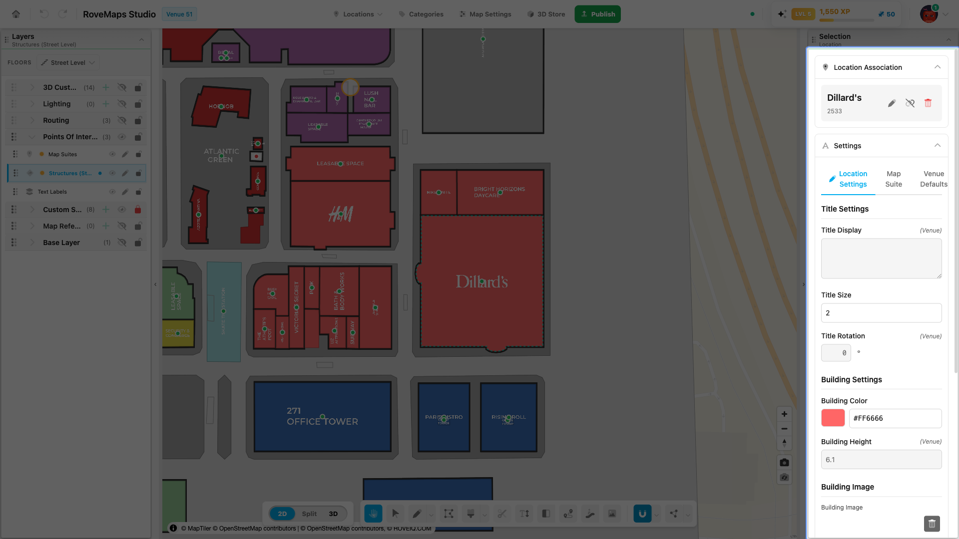 Select a Location to edit its structure and suite properties.