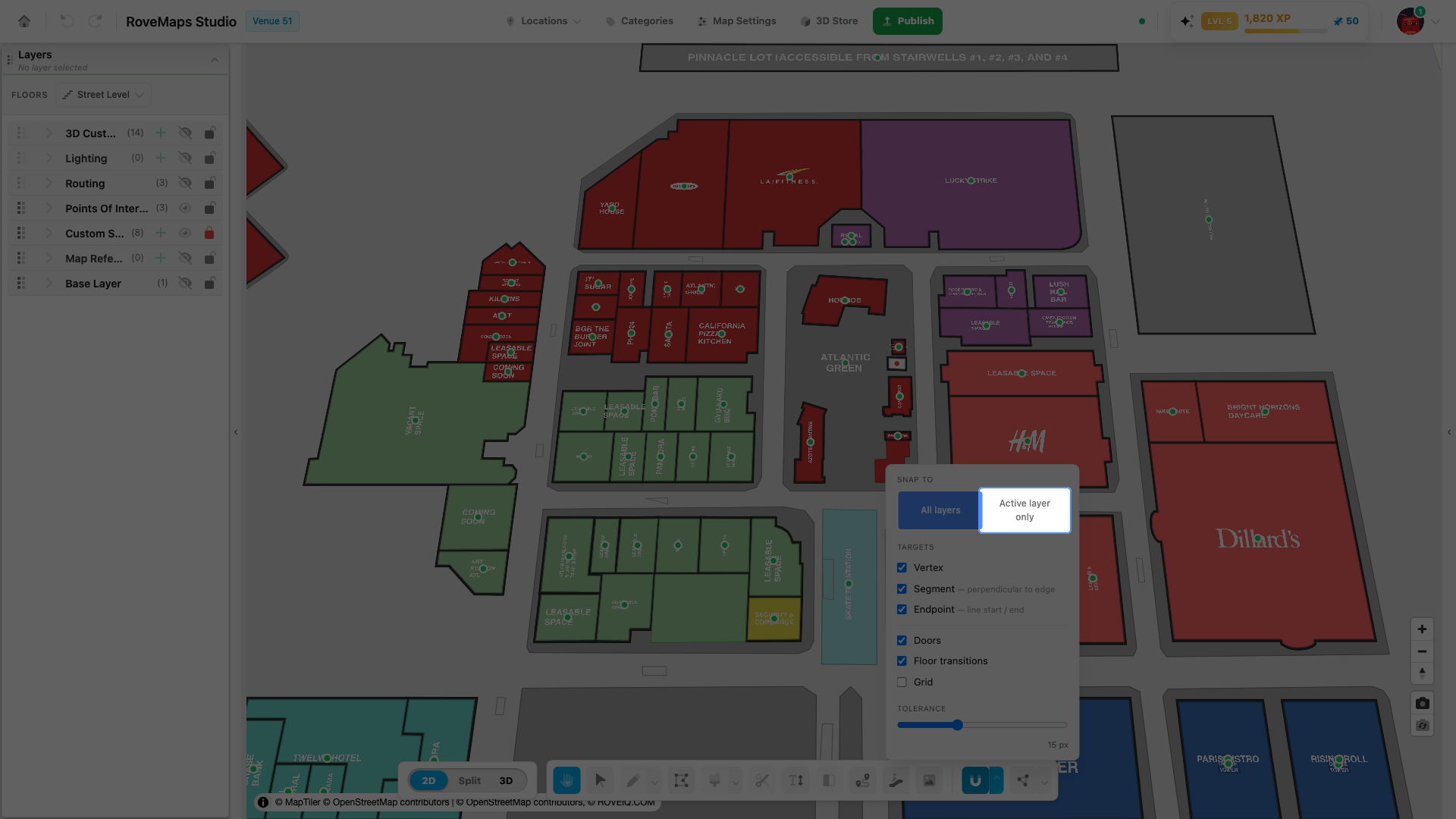 Active layer only limits the magnet to the layer selected in the Layers panel.