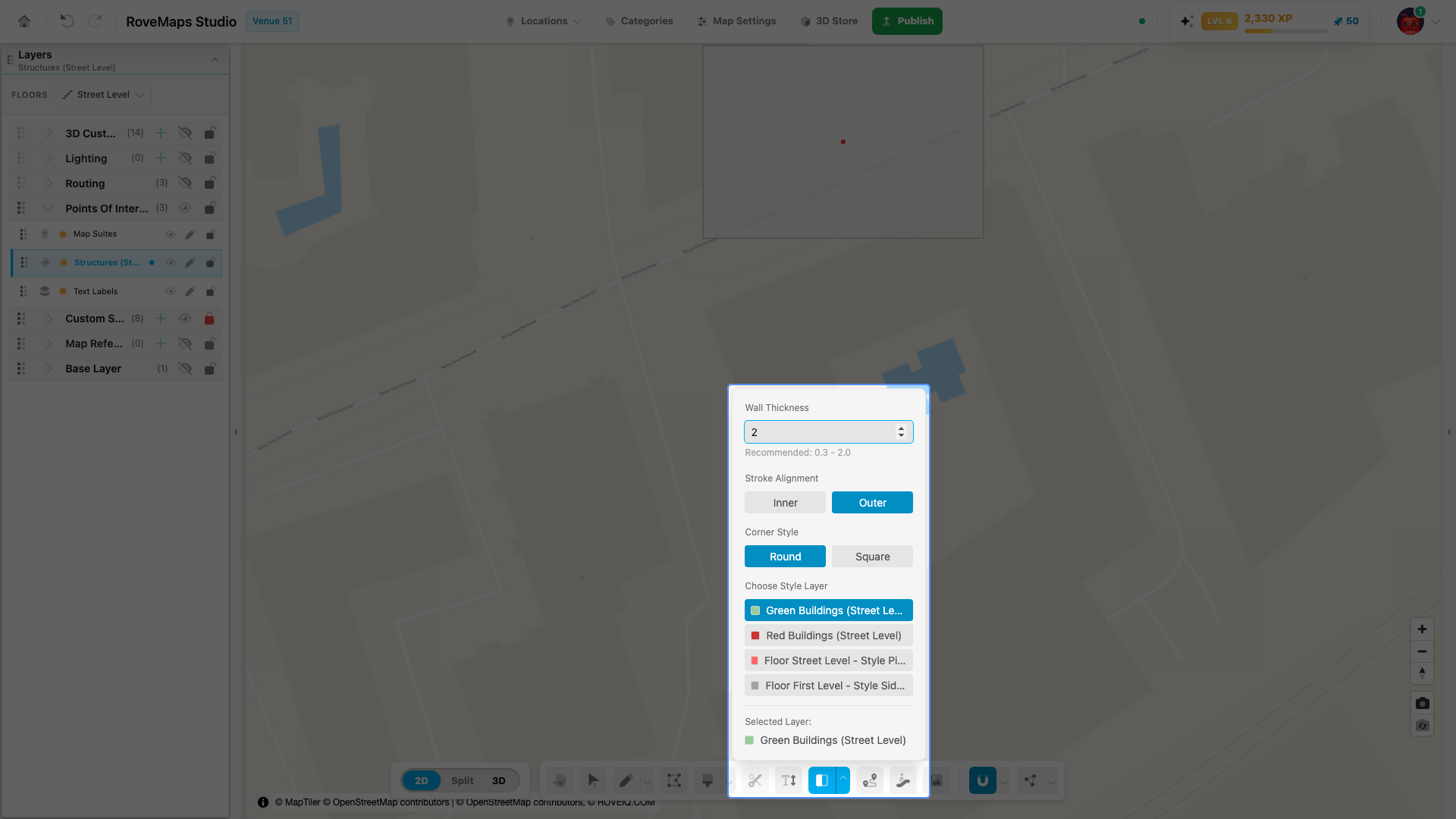 The Stroke Tool previewing an outline ring around a polygon with its settings panel open