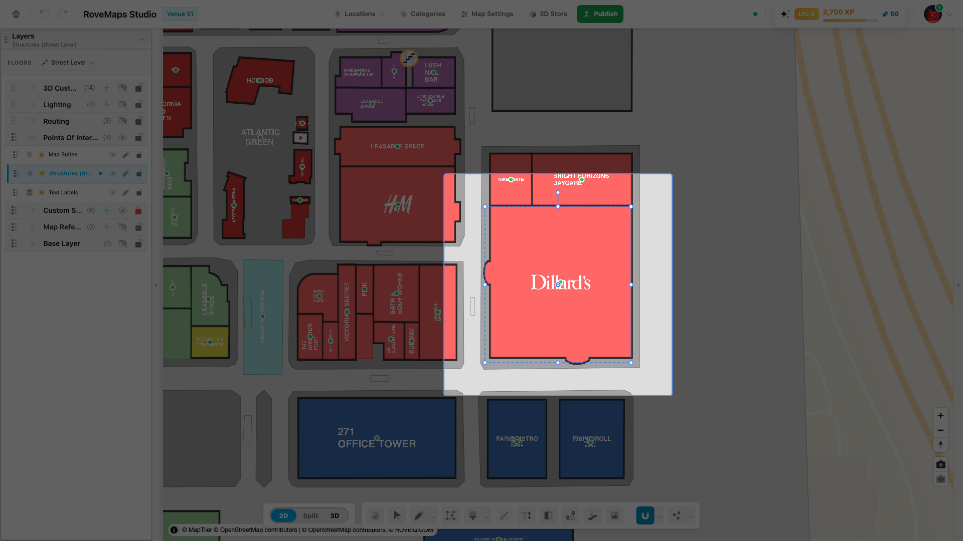 With the Select + Pan (hand) tool active, double-click a polygon to open its transform box.
