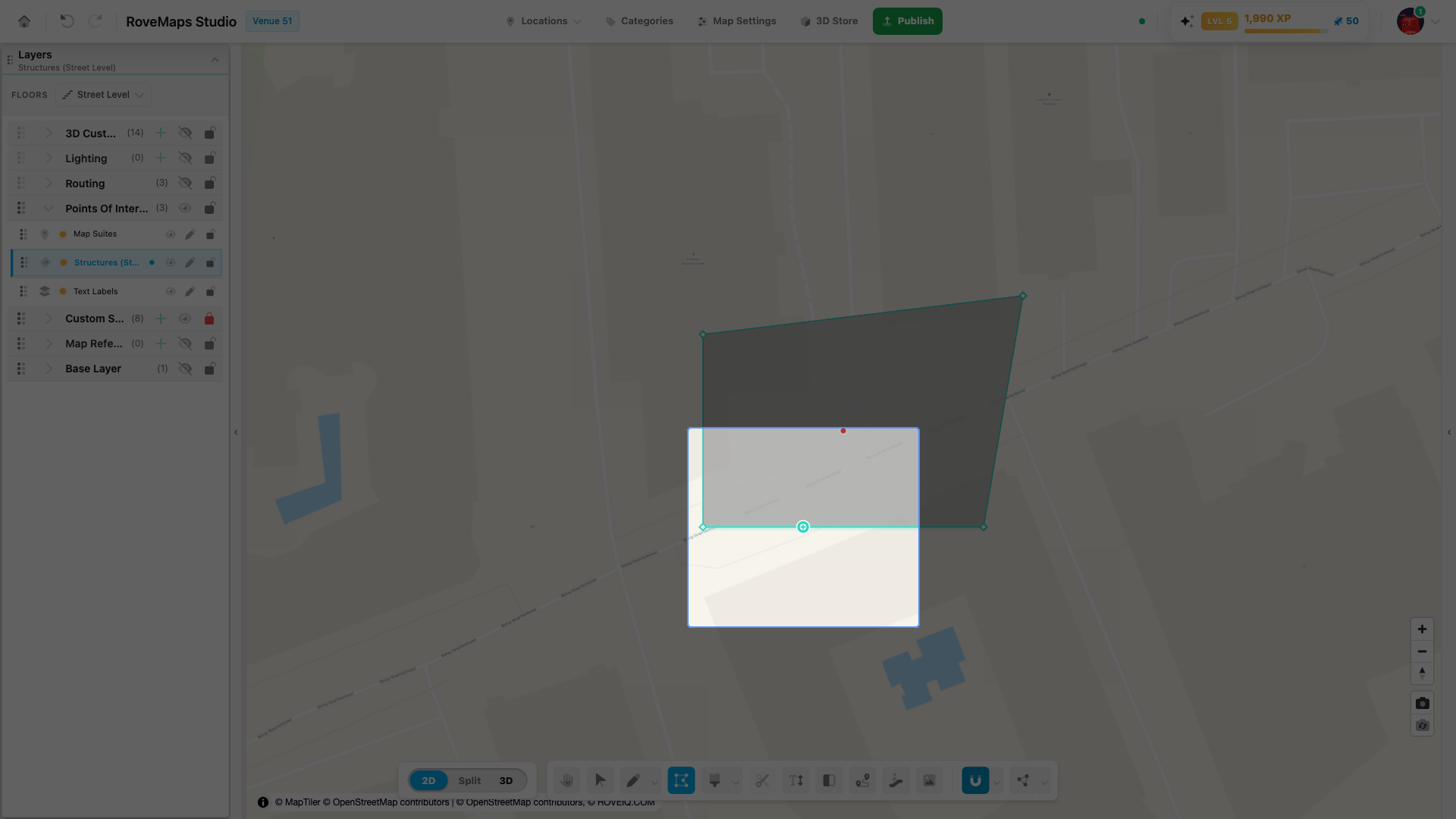Hover an edge — a + marker rides the edge under your cursor.