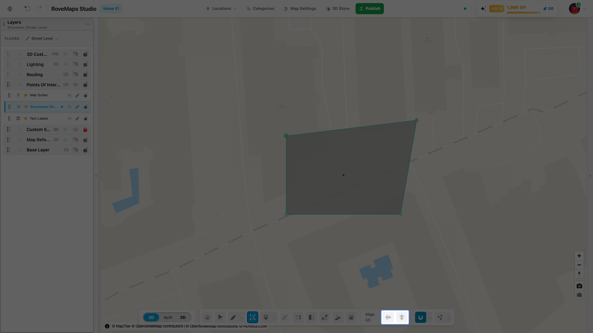 With two or more positions selected, the Align (N) group appears in the toolbar.