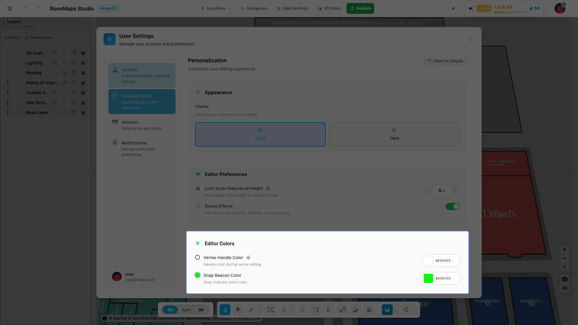 The Editor Colors card in the Personalization tab with two color swatches
